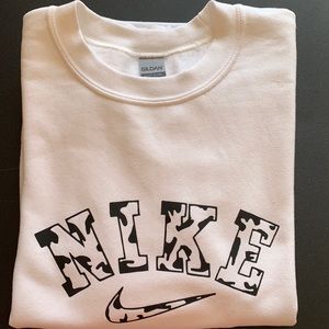 White Nike Cow Print Crew Neck